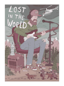 Case study. A poster of a giant musician in a forest. its bon iver.