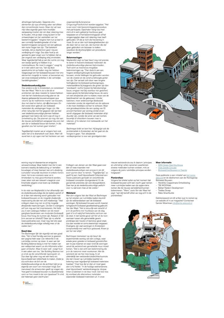 Snail as a symbol for biobased building and another spot illustration of people dining. the table is a construction site.